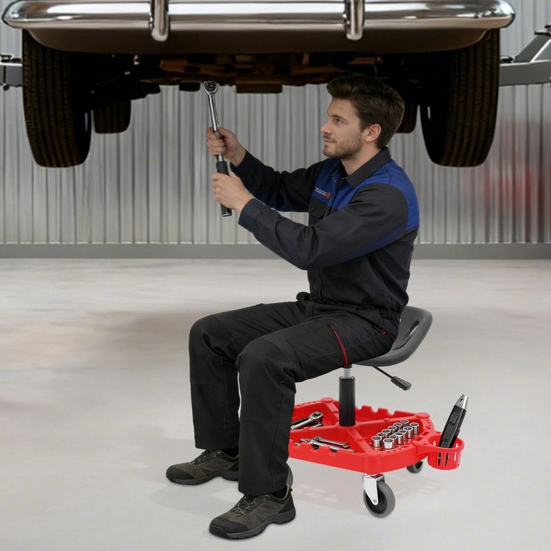 Heavy Duty Rolling Shop Stool Adjustable Garage Work Seat With Swivel Casters Tool Tray 0