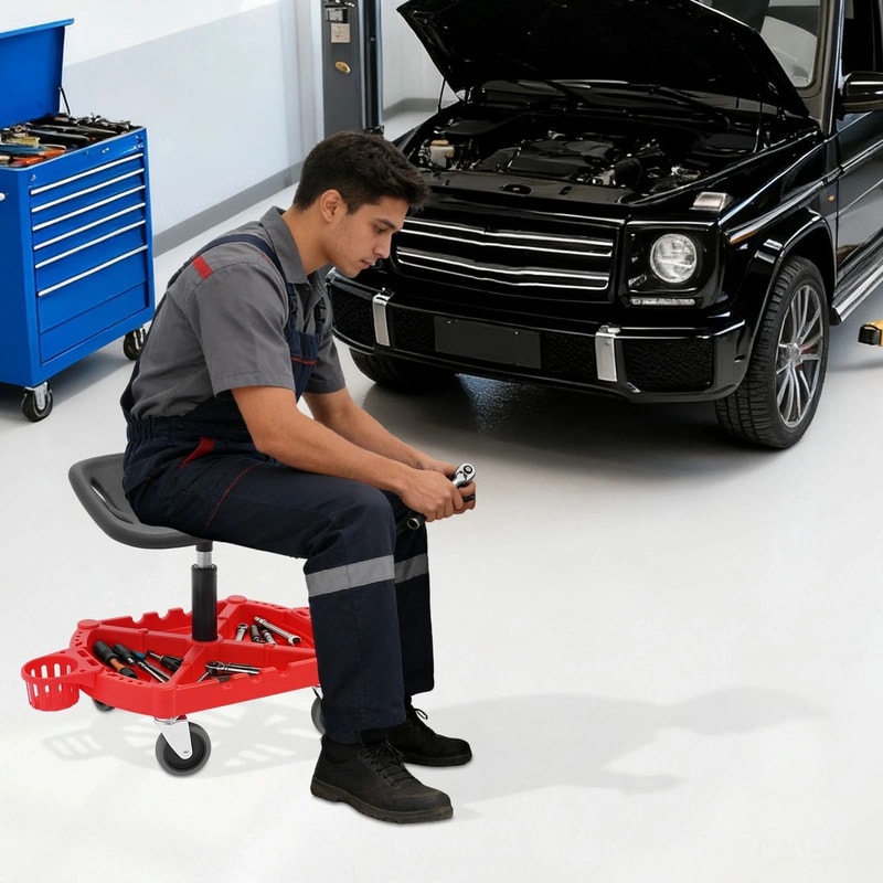 Heavy Duty Rolling Shop Stool Adjustable Garage Work Seat With Swivel Casters Tool Tray 9