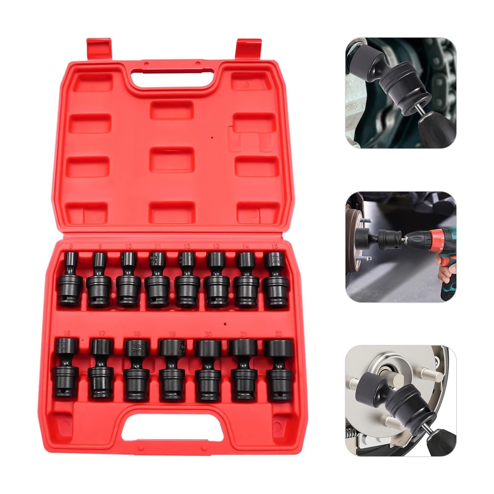 Professional Universal Joint Socket Set 38 Drive Swivel Socket Set Durable Mechanic Tool Kit 14