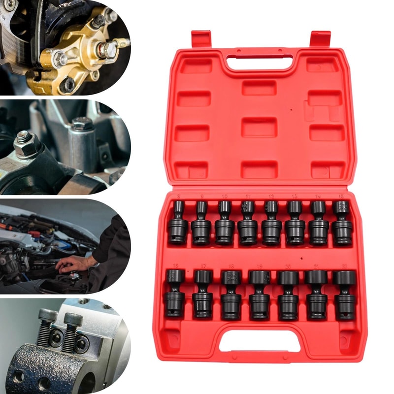 Professional Universal Joint Socket Set 38 Drive Swivel Socket Set Durable Mechanic Tool Kit 15