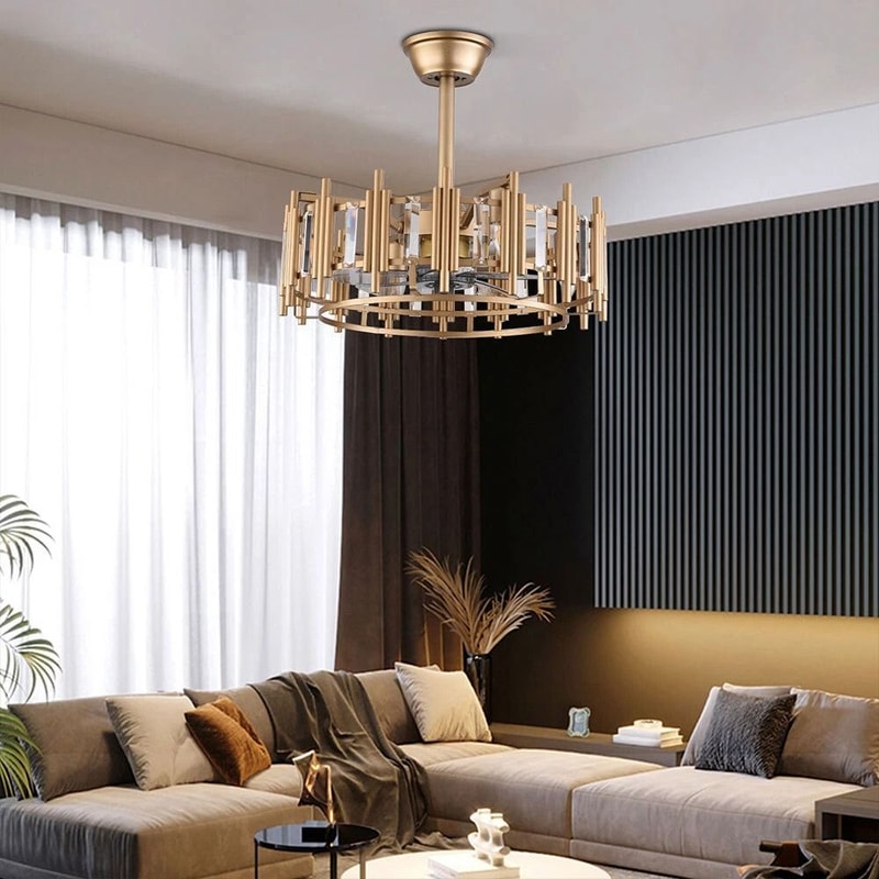 Elegant LED Fan Gold Chandelier Ceiling Light With Remote Semi Flush Mount Fixture 1