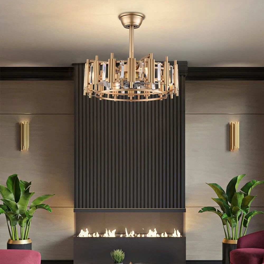 Elegant LED Fan Gold Chandelier Ceiling Light With Remote Semi Flush Mount Fixture 3