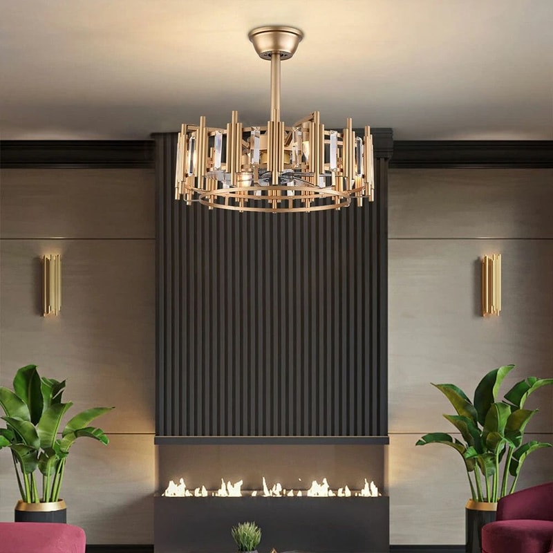Elegant LED Fan Gold Chandelier Ceiling Light With Remote Semi Flush Mount Fixture 3