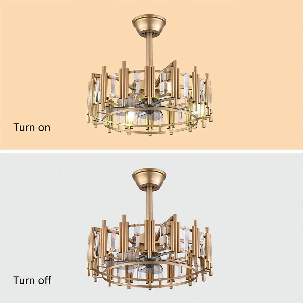 Elegant LED Fan Gold Chandelier Ceiling Light With Remote Semi Flush Mount Fixture 6