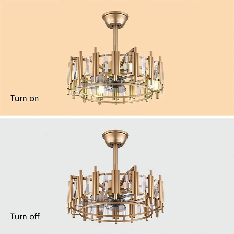 Elegant LED Fan Gold Chandelier Ceiling Light With Remote Semi Flush Mount Fixture 6