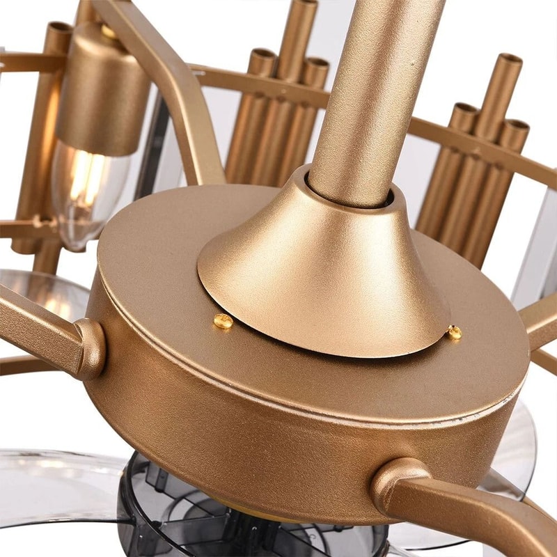 Elegant LED Fan Gold Chandelier Ceiling Light With Remote Semi Flush Mount Fixture 11