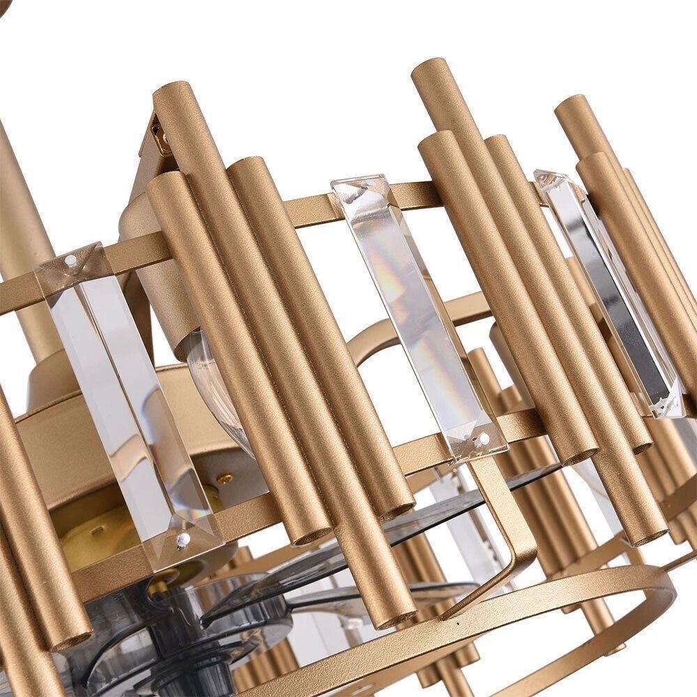 Elegant LED Fan Gold Chandelier Ceiling Light With Remote Semi Flush Mount Fixture 12