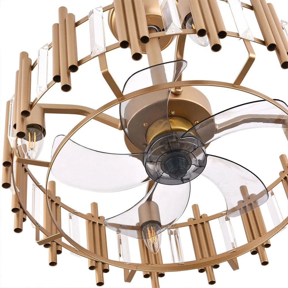 Elegant LED Fan Gold Chandelier Ceiling Light With Remote Semi Flush Mount Fixture 13