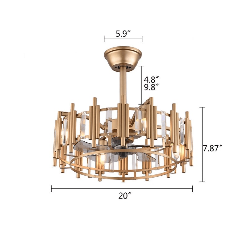 Elegant LED Fan Gold Chandelier Ceiling Light With Remote Semi Flush Mount Fixture 14