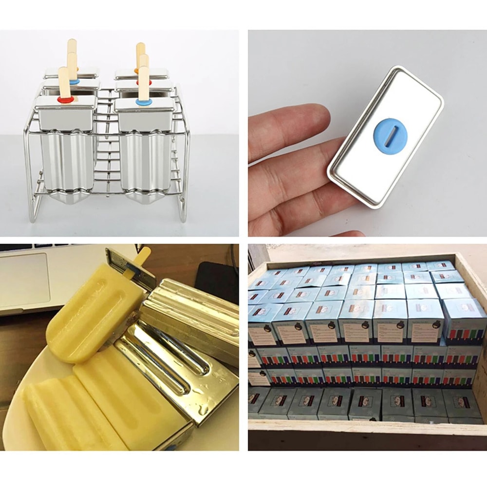 Premium Stainless Steel Ice Cream Molds Pop Lolly Holder Set 4
