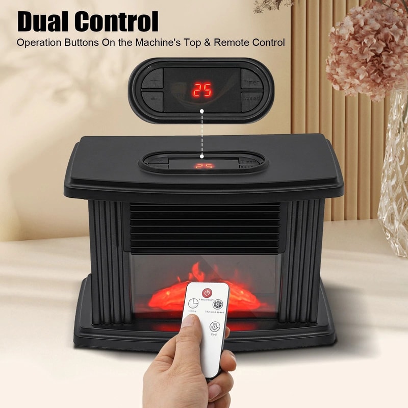 Portable Electric Fireplace Heater With 3D Realistic Flame Heating Compact Space Heater For Cozy W 7
