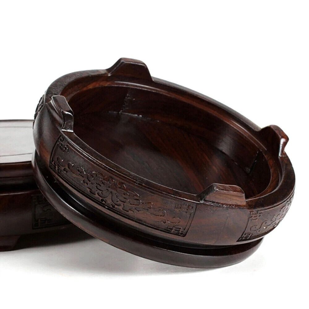 Premium Hand Carved Wood Display Stand Elegant Round Pedestal Bonsai Stand Teapot Vase Base 9