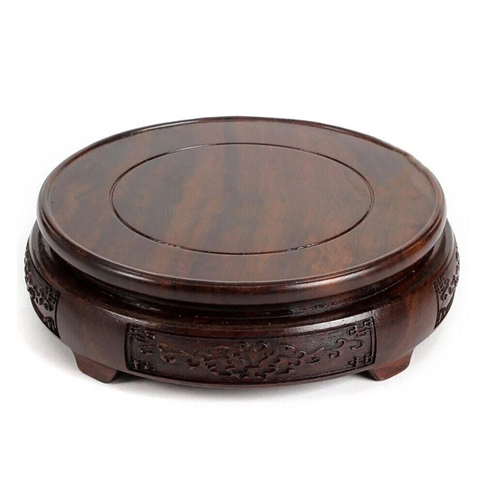 Premium Hand Carved Wood Display Stand Elegant Round Pedestal Bonsai Stand Teapot Vase Base 6