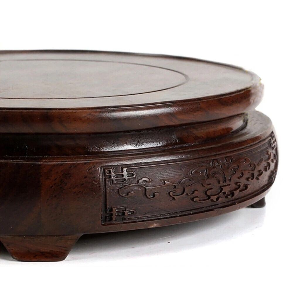 Premium Hand Carved Wood Display Stand Elegant Round Pedestal Bonsai Stand Teapot Vase Base 8