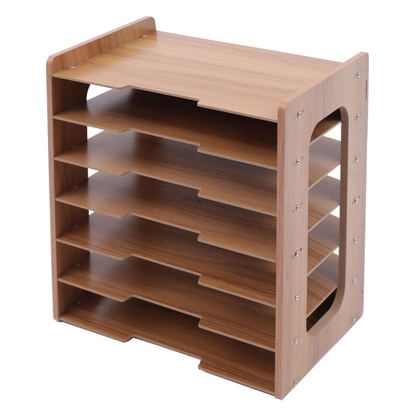 Wood Desk Organizer Desktop File Holder For Office Document Storage 4