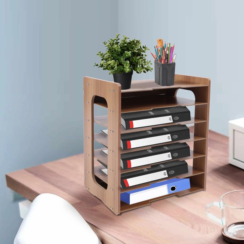Wood Desk Organizer Desktop File Holder For Office Document Storage 5