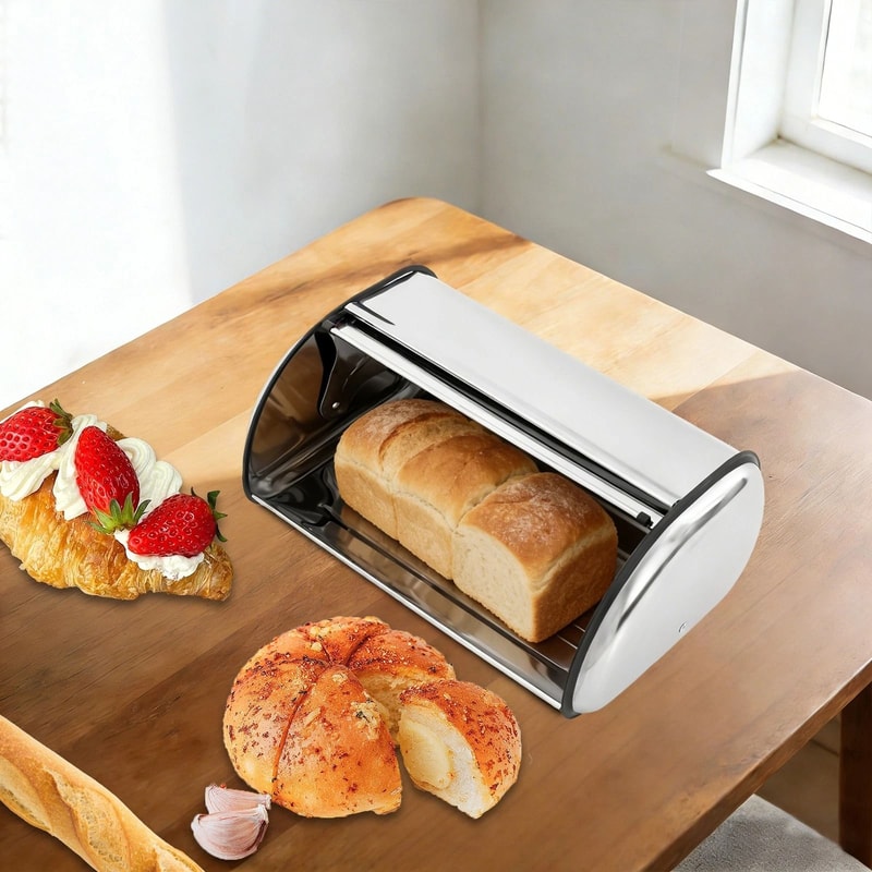 Premium Stainless Steel Bread Box Modern Kitchen Counter Bread Bin Bread Storage Container 10