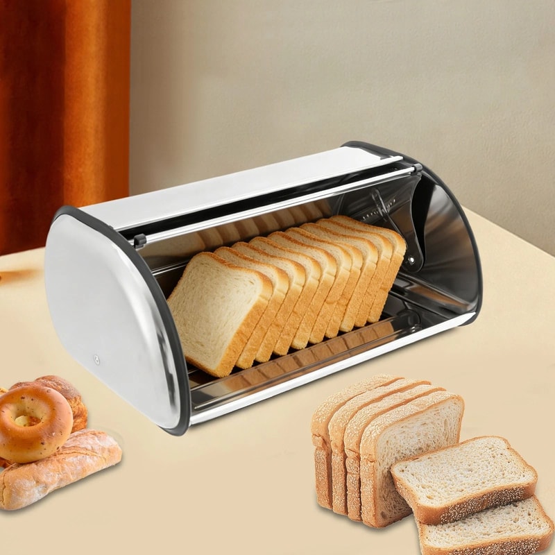 Premium Stainless Steel Bread Box Modern Kitchen Counter Bread Bin Bread Storage Container 0