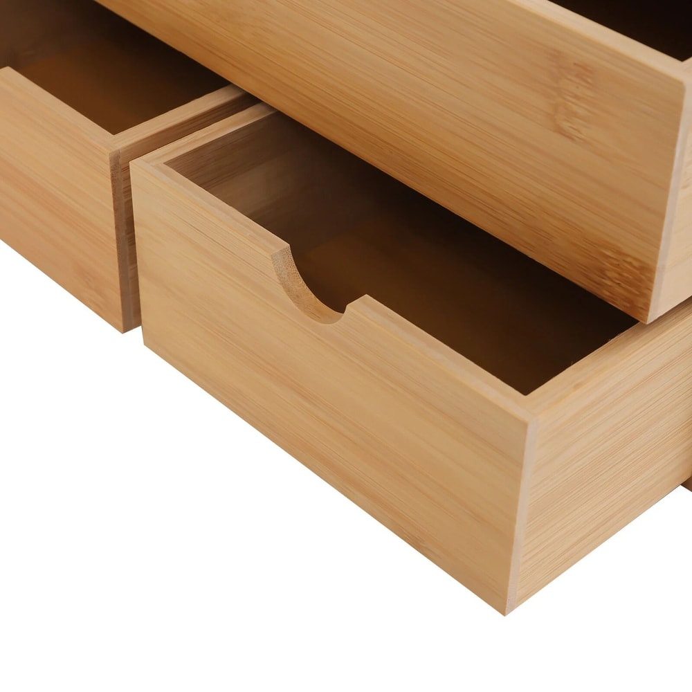 Natural Bamboo Desk Organizer 3 Drawer Tabletop Storage Box For Home Office 3