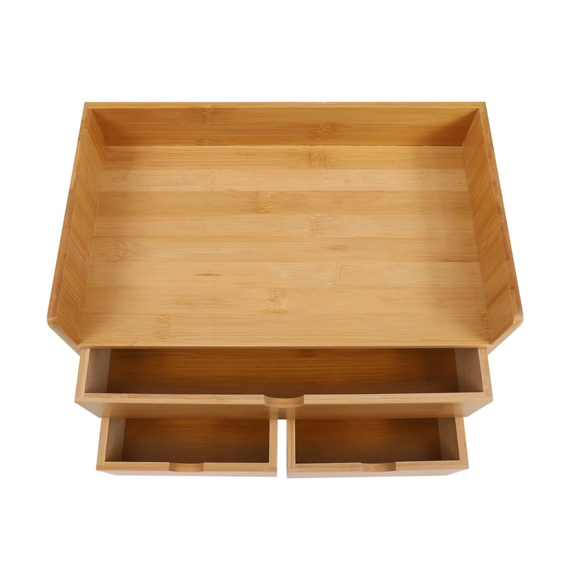 Natural Bamboo Desk Organizer 3 Drawer Tabletop Storage Box For Home Office 4