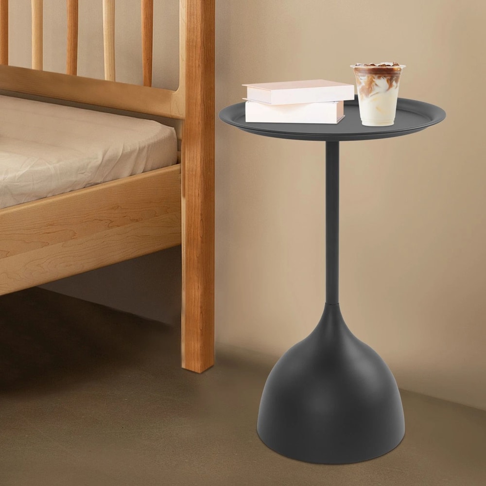 Modern Black Metal Side Table Stylish Round Bedside Living Room Accent Table 1