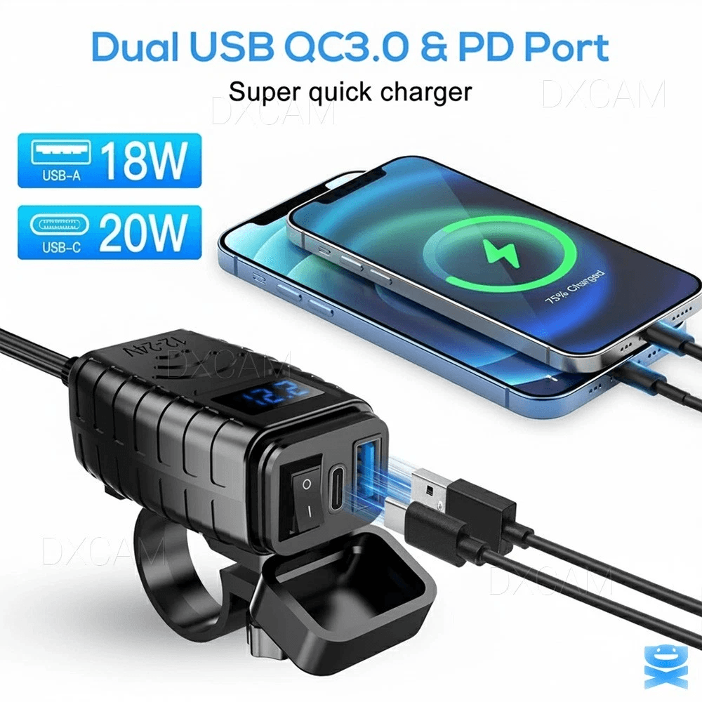 Premium Motorcycle USB Charger W Quick Charge Waterproof Dual USB 0