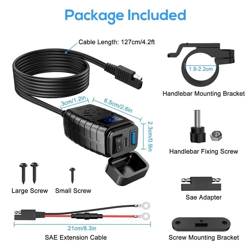 Premium Motorcycle USB Charger W Quick Charge Waterproof Dual USB 1