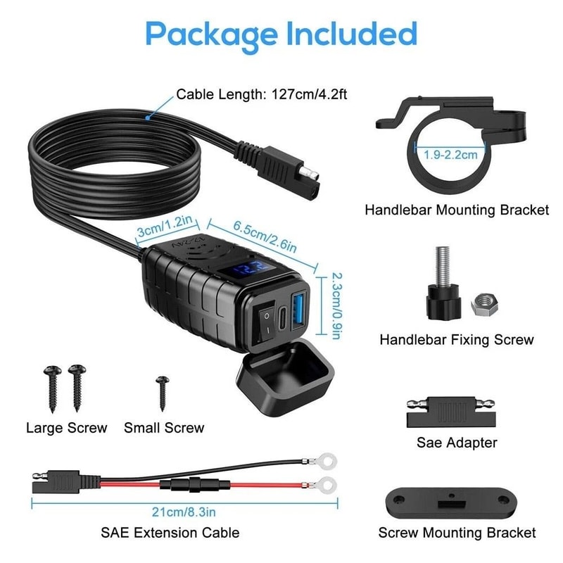 Premium Motorcycle USB Charger W Quick Charge Waterproof Dual USB 1
