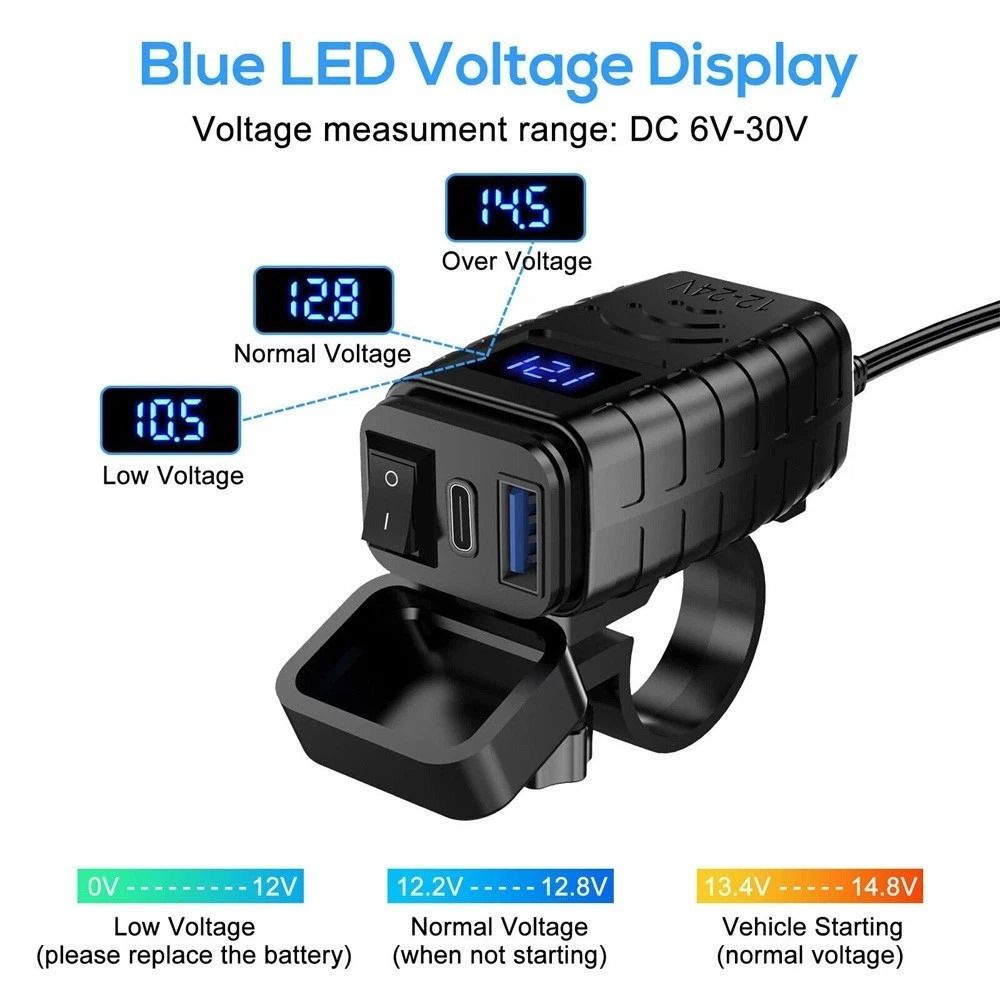Premium Motorcycle USB Charger W Quick Charge Waterproof Dual USB 2