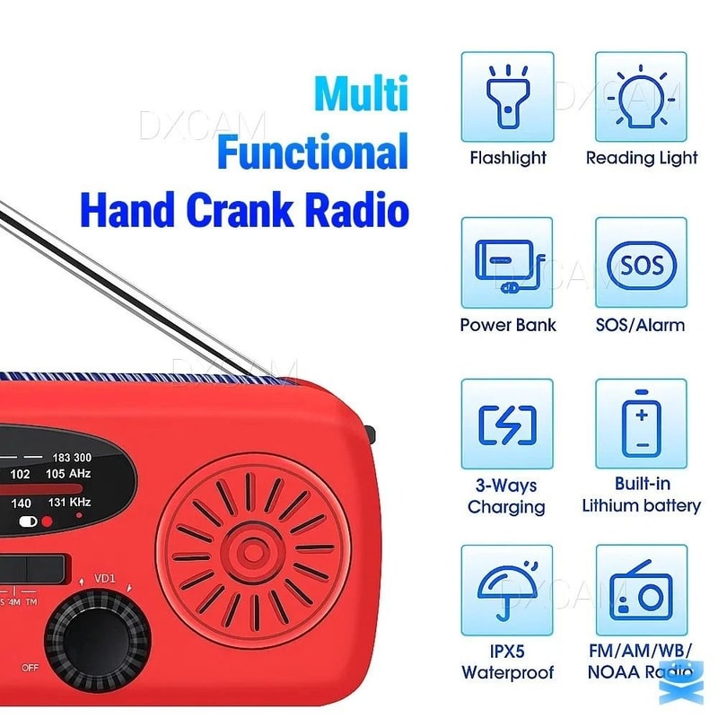 Portable Survival Solar Hand Crank AMFM Weather Radio Flashlight 4