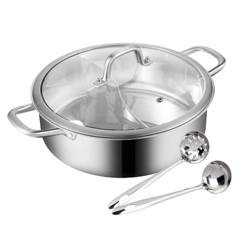 Premium Stainless Steel Hot Pot Dual Sided Shabu Pot With Lid For Flavorful Cooking 7
