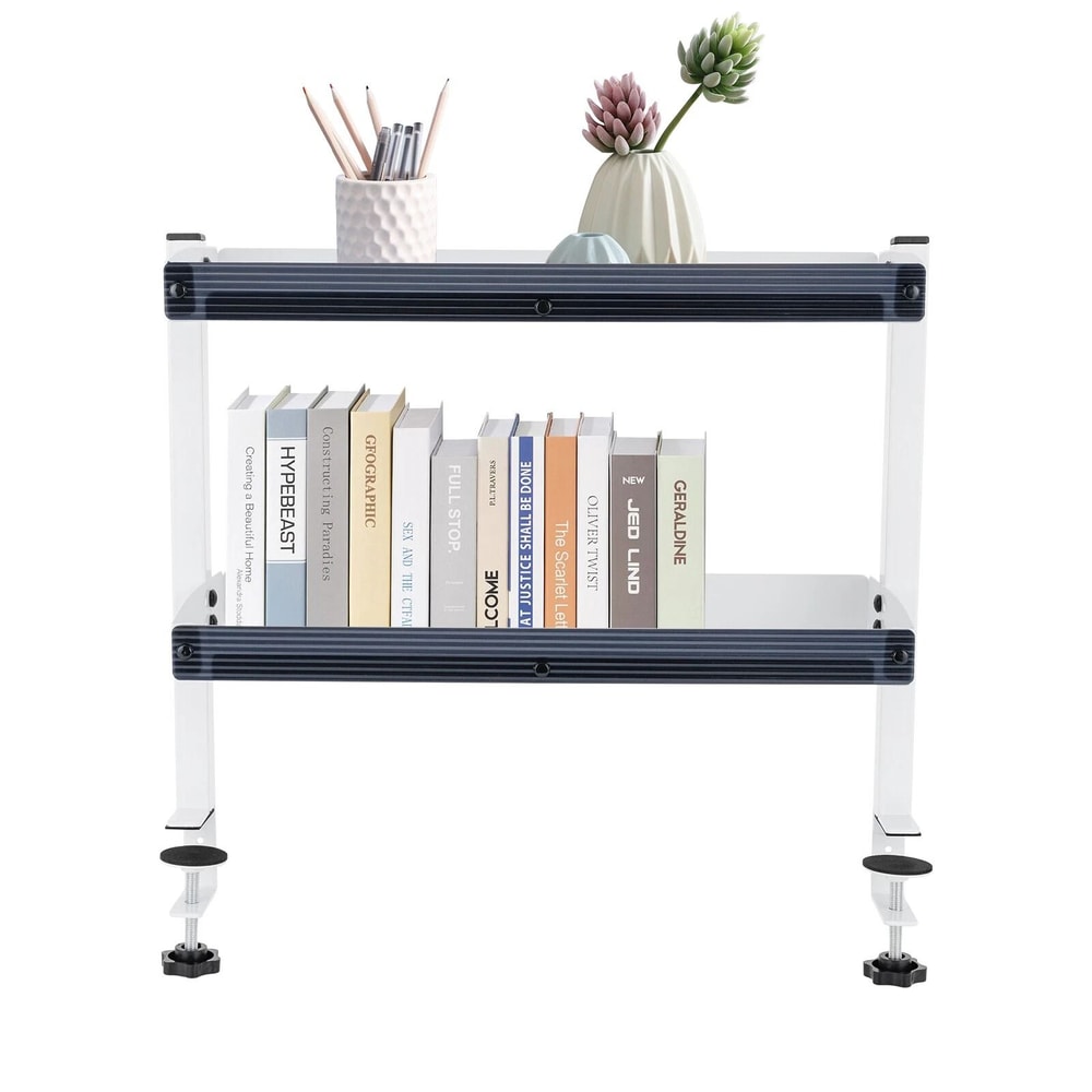 Adjustable Desk Shelf Organizer 2 Tier Clamp On White Space Saving Storage 10