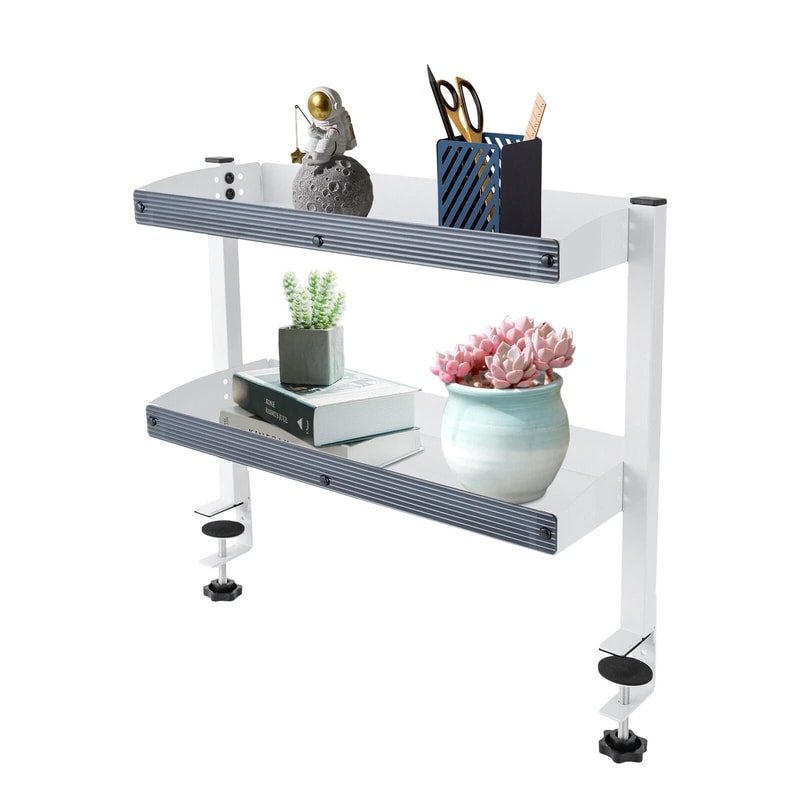 Adjustable Desk Shelf Organizer 2 Tier Clamp On White Space Saving Storage 3