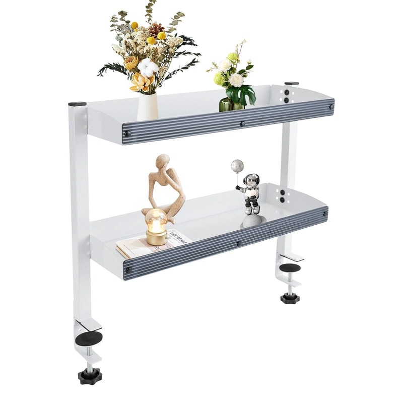 Adjustable Desk Shelf Organizer 2 Tier Clamp On White Space Saving Storage 4