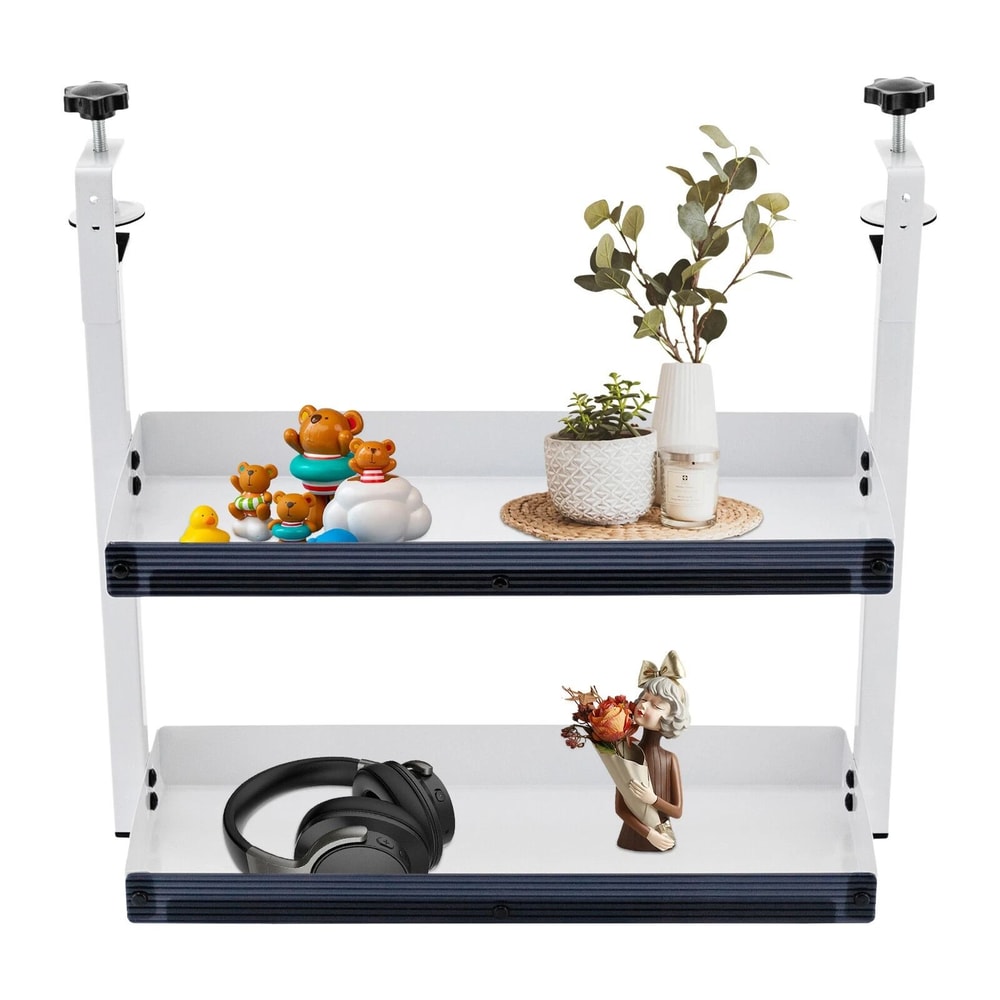 Adjustable Desk Shelf Organizer 2 Tier Clamp On White Space Saving Storage 5