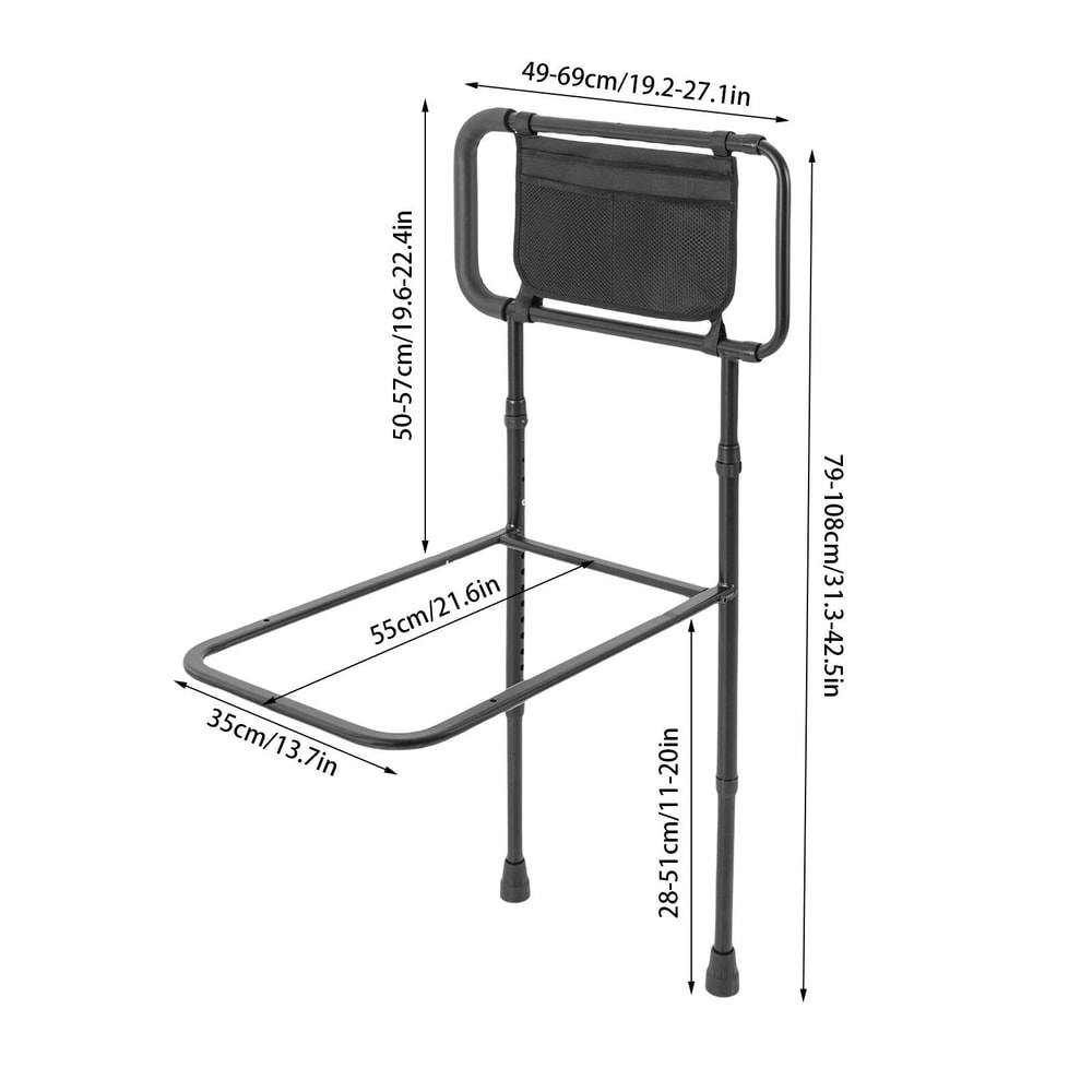 Adjustable Bed Assist Bar Bedside Rail With Storage Pocket For Safer Mobility 2