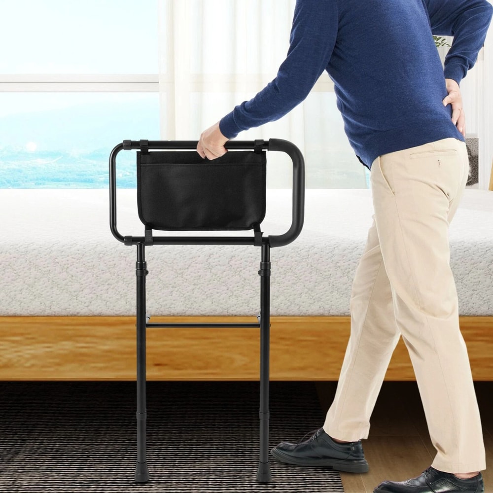 Adjustable Bed Assist Bar Bedside Rail With Storage Pocket For Safer Mobility 4