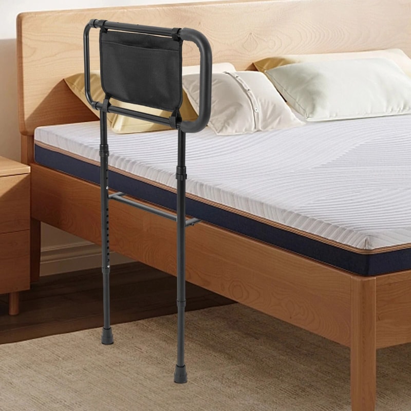 Adjustable Bed Assist Bar Bedside Rail With Storage Pocket For Safer Mobility 5