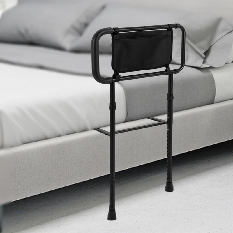 Adjustable Bed Assist Bar Bedside Rail With Storage Pocket For Safer Mobility 7
