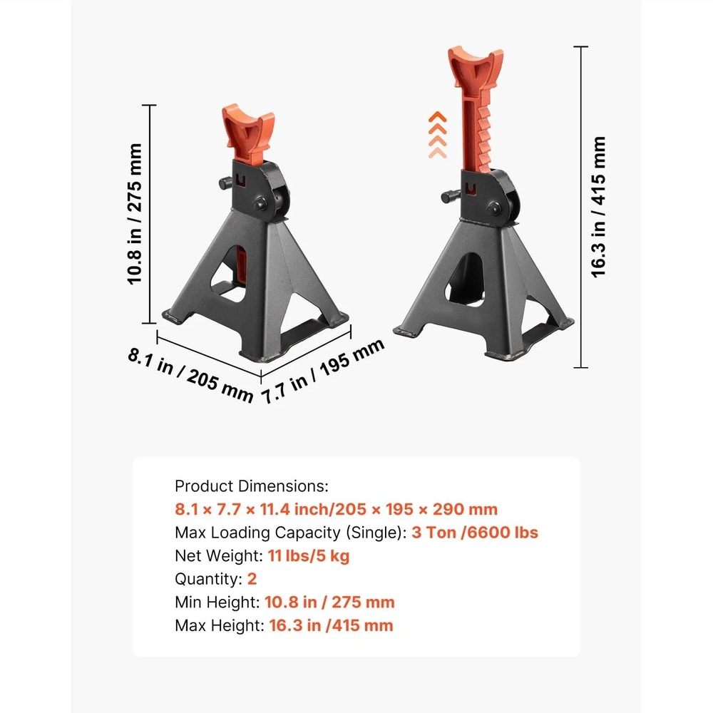 Heavy Duty Steel 3 Ton Jack Stands For SUVs Reliable Auto Lift 3