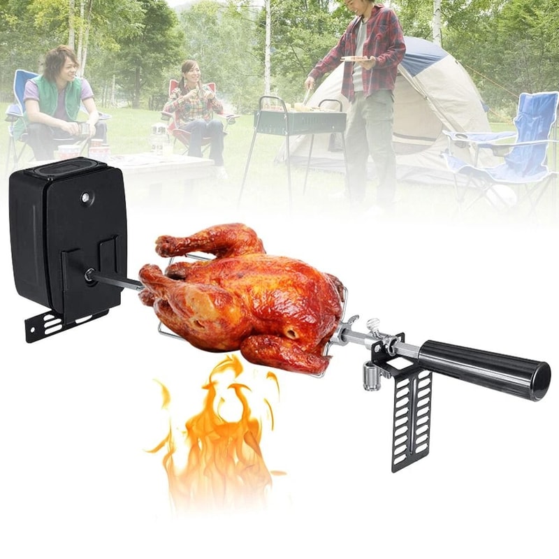Premium Stainless BBQ Rotisserie Kit With Forks Rods Battery Powered Motor 3