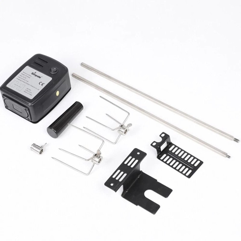 Premium Stainless BBQ Rotisserie Kit With Forks Rods Battery Powered Motor 8