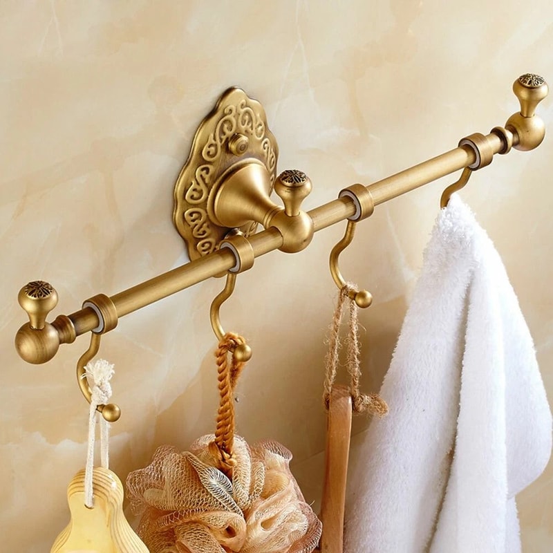 Elegant Vintage Brass Wall Mounted Towel Shelf Towel Bar Rack With Hooks 6
