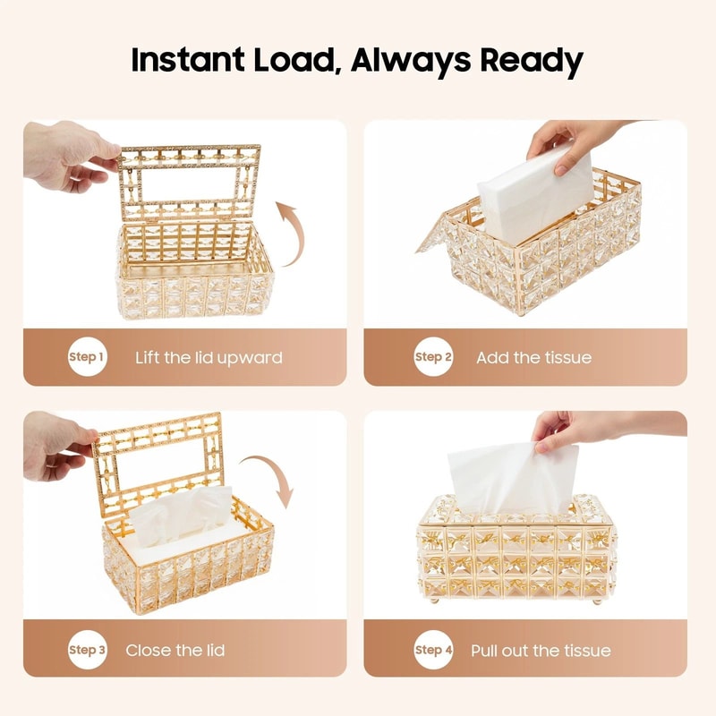 Premium Crystal Tissue Box Cover Napkin Dispenser Organizer With Paper Storage 11