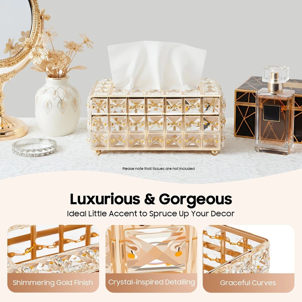Premium Crystal Tissue Box Cover Napkin Dispenser Organizer With Paper Storage 12