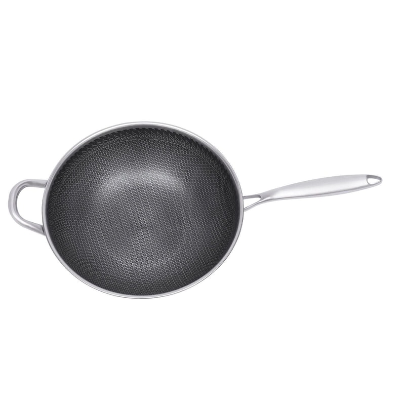 Premium Non Stick Stainless Steel Wok Pan With Lid Double Sided Honeycomb Cookware For Even Heat E 6