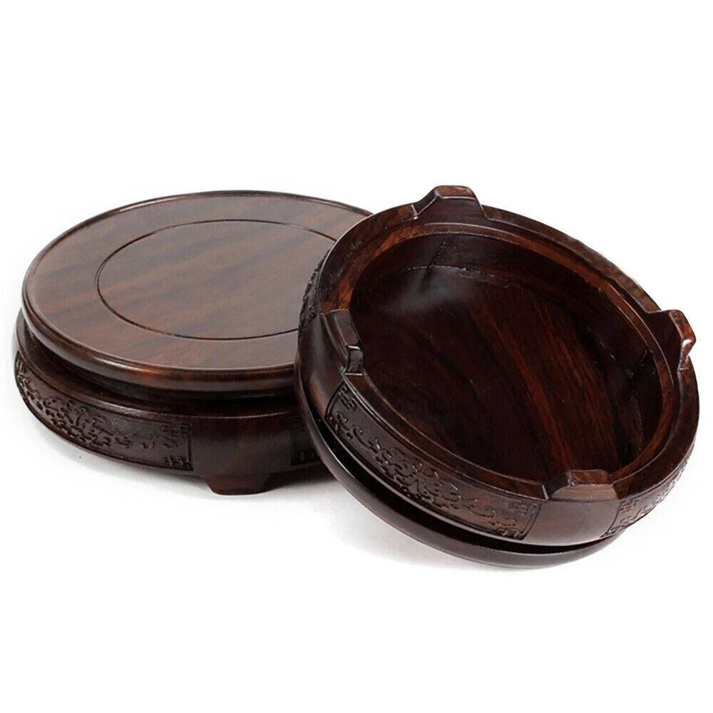 Hand Carved Wooden Display Stand Pedestal Bonsai Teapot Vase Base 6