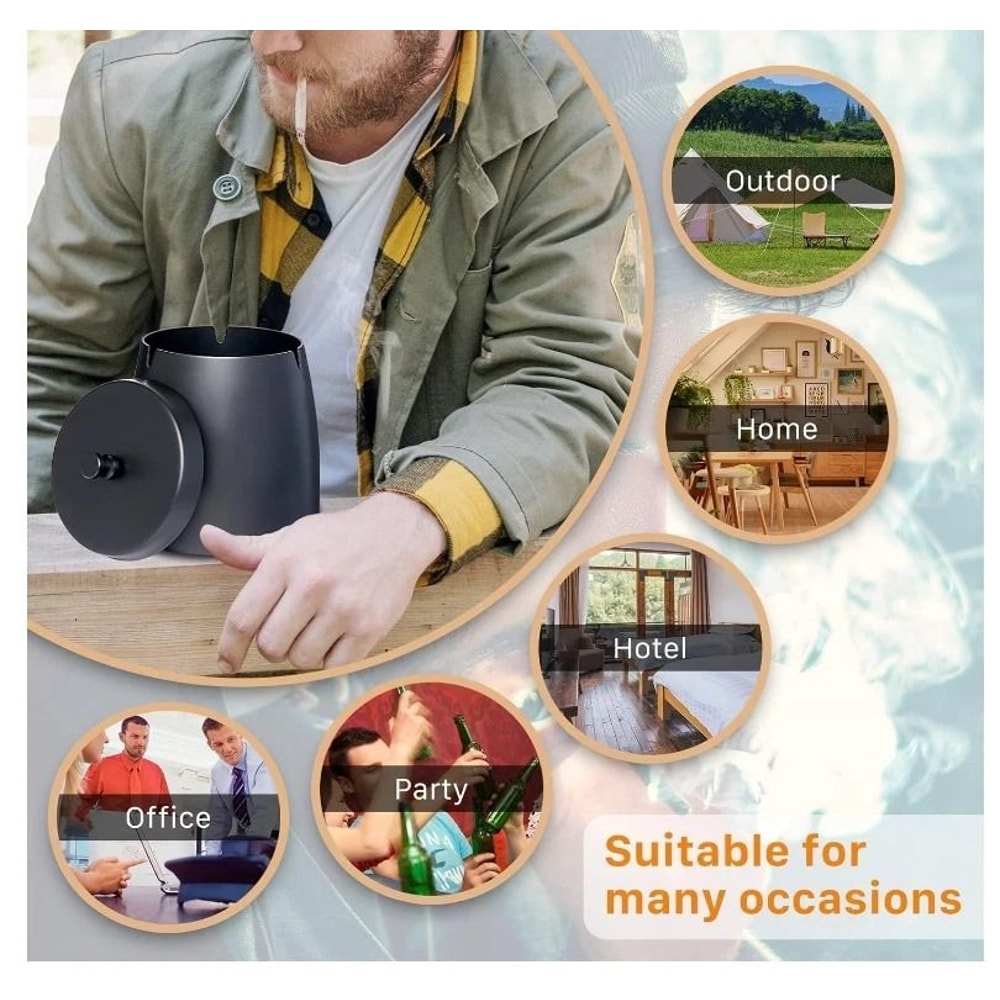 Windproof Ashtray With Lid Stainless Steel Smokeless Indoor Outdoor Cigarette Ash Tray 3