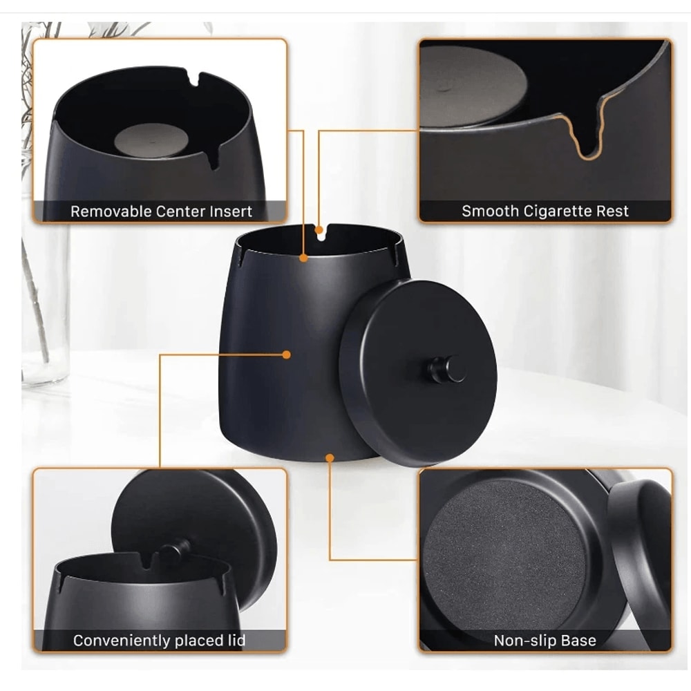 Windproof Ashtray With Lid Stainless Steel Smokeless Indoor Outdoor Cigarette Ash Tray 6