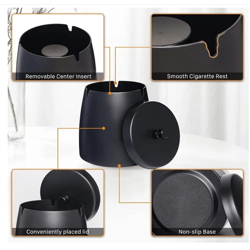 Windproof Ashtray With Lid Stainless Steel Smokeless Indoor Outdoor Cigarette Ash Tray 6